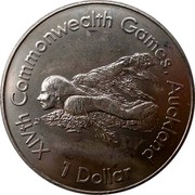 New Zealand 1 Dollar XIV Commonwealth Games Swimmer 1989 KM# 69 XIVTH COMMONWEALTH GAMES, AUCKLAND 1 DOLLAR coin reverse