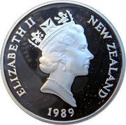 New Zealand 1 Dollar XIV Commonwealth Games Swimmer 1989 Proof KM# 69a ELIZABETH II NEW ZEALAND 1989 RDM coin obverse New Zealand 1 Dollar XIV Commonwealth Games Swimmer 1989 Proof KM# 69a ELIZABETH II NEW ZEALAND 1989 RDM coin obverse