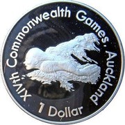 New Zealand 1 Dollar XIV Commonwealth Games Swimmer 1989 Proof KM# 69a XIVTH COMMONWEALTH GAMES, AUCKLAND 1 DOLLAR coin reverse New Zealand 1 Dollar XIV Commonwealth Games Swimmer 1989 Proof KM# 69a XIVTH COMMONWEALTH GAMES, AUCKLAND 1 DOLLAR coin reverse