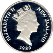 New Zealand 1 Dollar XIV Commonwealth Games WeightLifter 1989 Proof KM# 70a ELIZABETH II NEW ZEALAND 1989 RDM coin obverse New Zealand 1 Dollar XIV Commonwealth Games WeightLifter 1989 Proof KM# 70a ELIZABETH II NEW ZEALAND 1989 RDM coin obverse
