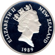 New Zealand 1 Dollar XIVth Commonwealth Games, Auckland 1989 Proof KM# 68a ELIZABETH II NEW ZEALAND 1989 RDM coin obverse