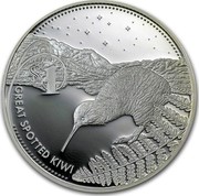 New Zealand $1 Great Spotted Kiwi 2007 (m) Proof KM# 300a $1 GREAT SPOTTED KIWI coin reverse New Zealand $1 Great Spotted Kiwi 2007 (m) Proof KM# 300a $1 GREAT SPOTTED KIWI coin reverse