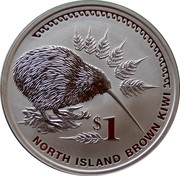 New Zealand $1 North Island Brown Kiwi 2006 (w) Proof. Mintage includes 500 struck in 2008 for sets. KM# 291a $1 NORTH ISLAND BROWN KIWI coin reverse