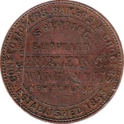 New Zealand 1 Penny Hurley J. & Co. Wanganui 1857 KM# Tn34 CONFECTIONERS .BAKERS.&GROCERS ESTABLISHED 1853 SHIPPING SUPPLIED J.HURLEY & CO WANGANUI NEW ZEALAND coin obverse New Zealand 1 Penny Hurley J. & Co. Wanganui 1857 KM# Tn34 CONFECTIONERS .BAKERS.&GROCERS ESTABLISHED 1853 SHIPPING SUPPLIED J.HURLEY & CO WANGANUI NEW ZEALAND coin obverse
