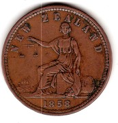 New Zealand 1 Penny Jones & Williamson / Dunedin 1858 KM# Tn35 NEW ZEALAND 1858 coin obverse New Zealand 1 Penny Jones & Williamson / Dunedin 1858 KM# Tn35 NEW ZEALAND 1858 coin obverse