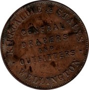 New Zealand 1 Penny Kirkcaldie & Stains / Wellington 1874 KM# Tn37 KIRKCALDIE & STAINS GENERAL DRAPPERS AND OUTFITTERS WELLINGTON coin reverse