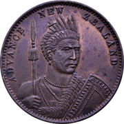 New Zealand 1 Penny Milner & Thompson 1857 KM# Tn53 ADVANCE NEW ZEALAND coin obverse New Zealand 1 Penny Milner & Thompson 1857 KM# Tn53 ADVANCE NEW ZEALAND coin obverse