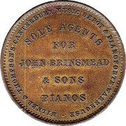 New Zealand 1 Penny Milner & Thompson / Christchurch 1881 KM# Tn52 MILNER & THOMPSON'S CANTERBURY MUSIC DEPÔT & PIANOFORTE WAREHOUSE SOLE AGENTS FOR JOHN BRINSMEAD & SONS PIANOS coin reverse New Zealand 1 Penny Milner & Thompson / Christchurch 1881 KM# Tn52 MILNER & THOMPSON'S CANTERBURY MUSIC DEPÔT & PIANOFORTE WAREHOUSE SOLE AGENTS FOR JOHN BRINSMEAD & SONS PIANOS coin reverse