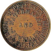 New Zealand 1 Penny Peterson W. 1857 KM# Tn59 W. PETERSON HIGH ST CHRISTCHURCH WATCHMAKER AND JEWELLER coin obverse New Zealand 1 Penny Peterson W. 1857 KM# Tn59 W. PETERSON HIGH ST CHRISTCHURCH WATCHMAKER AND JEWELLER coin obverse