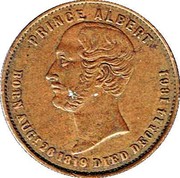 New Zealand 1 Penny S. Hague Smith / Auckland (1863-1869) KM# Tn63 PRINCE ALBERT BORN AUGT 26 1819 DIED DECR 14 *YEAR* coin obverse