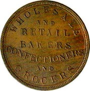 New Zealand 1 Penny Union Bakery Co. (1870-1879) KM# Tn65 WHOLESALE AND RETAIL BAKERS CONFECTIONERS AND GROCERS coin reverse New Zealand 1 Penny Union Bakery Co. (1870-1879) KM# Tn65 WHOLESALE AND RETAIL BAKERS CONFECTIONERS AND GROCERS coin reverse