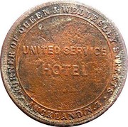 New Zealand 1 Penny United Service Hotel / Auckland 1874 KM# Tn66 UNITED SERVICE HOTEL * CORNER OF QUEEN & WELLESLEY STREETS * AUCKLAND, N. Z coin reverse New Zealand 1 Penny United Service Hotel / Auckland 1874 KM# Tn66 UNITED SERVICE HOTEL * CORNER OF QUEEN & WELLESLEY STREETS * AUCKLAND, N. Z coin reverse