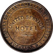 New Zealand 1 Penny United Service Hotel / Auckland 1874 KM# Tn67 UNITED SERVICE HOTEL ∙CORNER QUEEN AND WELLESLEY STREET∙ AUCKLAND.N.Z coin reverse New Zealand 1 Penny United Service Hotel / Auckland 1874 KM# Tn67 UNITED SERVICE HOTEL ∙CORNER QUEEN AND WELLESLEY STREET∙ AUCKLAND.N.Z coin reverse