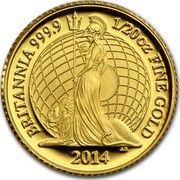UK 1 Pound Britannia 2014 Proof BRITANNIA 999.9 1/20TH OZ FINE GOLD 2014 J.C coin reverse UK 1 Pound Britannia 2014 Proof BRITANNIA 999.9 1/20TH OZ FINE GOLD 2014 J.C coin reverse