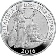 UK 1 Pound Britannia 2016 BRITANNIA 1/2 OZ FINE SILVER 999 2016 coin reverse