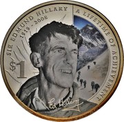 New Zealand $1 Sir Edmund Hillary 2008 (w) Proof KM# 311 SIR EDMUND HILLARY A LIFETIME OF ACHIEVEMENT 1919 - 2008 $1 coin reverse New Zealand $1 Sir Edmund Hillary 2008 (w) Proof KM# 311 SIR EDMUND HILLARY A LIFETIME OF ACHIEVEMENT 1919 - 2008 $1 coin reverse