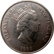 New Zealand 10 Cents Elizabeth II 1988 (c) KM# 61 ELIZABETH II NEW ZEALAND *YEAR* RDM coin obverse New Zealand 10 Cents Elizabeth II 1988 (c) KM# 61 ELIZABETH II NEW ZEALAND *YEAR* RDM coin obverse