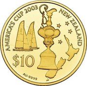 New Zealand 10 Dollars America’s Cup 2002 (l) Proof KM# 274 AMERICA'S CUP 2003 NEW ZEALAND $10 AU.9999 coin reverse