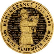 New Zealand 10 Dollars 90th Anniversary of ANZAC 2005 (w) KM# 155 REMEMBRANCE 1915-2005 WE WILL REMEMBER THEM coin reverse