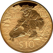 New Zealand $10 Gold Prospector 1995 (l) Proof KM# 94a $10 coin reverse New Zealand $10 Gold Prospector 1995 (l) Proof KM# 94a $10 coin reverse