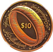 New Zealand $10 Lord of the Rings - The ring 2003 (l) Proof KM# 144 $10 coin reverse