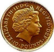 UK 10 Pounds Britannia 2003 British Royal Mint KM# 1040 ELIZABETH'II'D'G REG'FID'DEF '10'POUNDS' IRB coin obverse UK 10 Pounds Britannia 2003 British Royal Mint KM# 1040 ELIZABETH'II'D'G REG'FID'DEF '10'POUNDS' IRB coin obverse