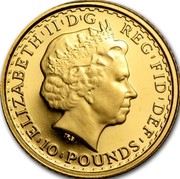 UK 10 Pounds Britannia 2005 British Royal Mint Proof KM# 1068 ELIZABETH'II'D'G REG'FID'DEF '10'POUNDS' IRB coin obverse UK 10 Pounds Britannia 2005 British Royal Mint Proof KM# 1068 ELIZABETH'II'D'G REG'FID'DEF '10'POUNDS' IRB coin obverse