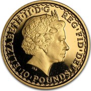 UK 10 Pounds Britannia 2007 British Royal Mint Proof KM# 1091 ELIZABETH'II'D'G REG'FID'DEF '10'POUNDS' IRB coin obverse UK 10 Pounds Britannia 2007 British Royal Mint Proof KM# 1091 ELIZABETH'II'D'G REG'FID'DEF '10'POUNDS' IRB coin obverse