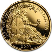 UK 10 Pounds Britannia 2007 British Royal Mint Proof KM# 1091 TENTH OUNCE FINE GOLD BRITANNIA 2007 coin reverse UK 10 Pounds Britannia 2007 British Royal Mint Proof KM# 1091 TENTH OUNCE FINE GOLD BRITANNIA 2007 coin reverse