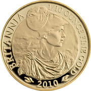 UK 10 Pounds Britannia 2010 Proof KM# 1135 BRITANNIA 1/10 OUNCE FINE GOLD 2010 coin reverse UK 10 Pounds Britannia 2010 Proof KM# 1135 BRITANNIA 1/10 OUNCE FINE GOLD 2010 coin reverse
