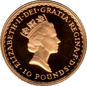 UK 10 Pounds Britannia - Elizabeth II 3rd portrait 1994 Proof KM# 950a ELIZABETH∙II∙DEI∙GRATIA∙REGINA∙F∙D ∙10 POUNDS∙ RDM coin obverse UK 10 Pounds Britannia - Elizabeth II 3rd portrait 1994 Proof KM# 950a ELIZABETH∙II∙DEI∙GRATIA∙REGINA∙F∙D ∙10 POUNDS∙ RDM coin obverse