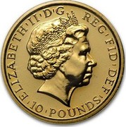UK 10 Pounds Britannia - Elizabeth II (4th portrait) 2011 Proof KM# 1231 ELIZABETH'II'D'G REG'FID'DEF '10'POUNDS' IRB coin obverse