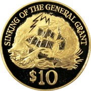 New Zealand $10 Sinkink of the General Grant 1996 (l) Proof KM# 98a SINKING OF THE GENERAL GRANT $10 coin reverse