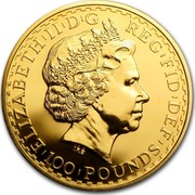 UK 100 Pounds Britannia 2001 British Royal Mint Proof KM# 1023 ELIZABETH'II'D'G REG'FID'DEF '100'POUNDS' IRB coin obverse UK 100 Pounds Britannia 2001 British Royal Mint Proof KM# 1023 ELIZABETH'II'D'G REG'FID'DEF '100'POUNDS' IRB coin obverse