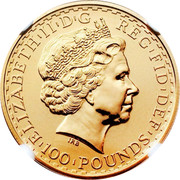 UK 100 Pounds Britannia 2003 British Royal Mint KM# 1043 ELIZABETH'II'D'G REG'FID'DEF '100'POUNDS' IRB coin obverse UK 100 Pounds Britannia 2003 British Royal Mint KM# 1043 ELIZABETH'II'D'G REG'FID'DEF '100'POUNDS' IRB coin obverse