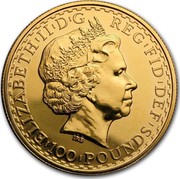 UK 100 Pounds Britannia 2007 British Royal Mint Proof KM# 1094 ELIZABETH'II'D'G REG'FID'DEF '100'POUNDS' IRB coin obverse UK 100 Pounds Britannia 2007 British Royal Mint Proof KM# 1094 ELIZABETH'II'D'G REG'FID'DEF '100'POUNDS' IRB coin obverse