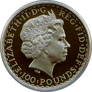 UK 100 Pounds Britannia 2007 British Royal Mint Proof KM# 1278 ELIZABETH'II'D'G REG'FID'DEF '100'POUNDS' IRB coin obverse UK 100 Pounds Britannia 2007 British Royal Mint Proof KM# 1278 ELIZABETH'II'D'G REG'FID'DEF '100'POUNDS' IRB coin obverse