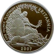 UK 100 Pounds Britannia 2007 British Royal Mint Proof KM# 1278 BRITANNIA ONE OUNCE PLATINUM 2007 coin reverse UK 100 Pounds Britannia 2007 British Royal Mint Proof KM# 1278 BRITANNIA ONE OUNCE PLATINUM 2007 coin reverse
