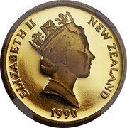 New Zealand 150 Dollars 150th Anniversary of the Founding of New Zealand 1990 Proof KM# 77 ELIZABETH II NEW ZEALAND 1990 RDM coin obverse