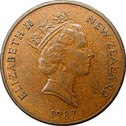 New Zealand 2 Cents Elizabeth II (3rd portrait) 1987 (l) Sets only KM# 59 ELIZABETH II NEW ZEALAND *YEAR* RDM coin obverse New Zealand 2 Cents Elizabeth II (3rd portrait) 1987 (l) Sets only KM# 59 ELIZABETH II NEW ZEALAND *YEAR* RDM coin obverse