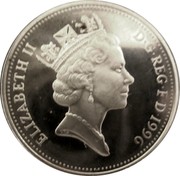 UK 2 Pence 25th Anniversary of Decimal Currency 1996 Proof KM# 936b ELIZABETH II D∙G∙REG∙F∙D∙1996 RDM coin obverse
