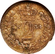 UK 2 Pence William IV 1834 Prooflike KM# 709 18 2 34 coin reverse UK 2 Pence William IV 1834 Prooflike KM# 709 18 2 34 coin reverse