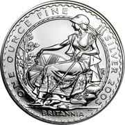 UK 2 Pounds Britannia 2005 British Royal Mint KM# 1063 ONE OUNCE FINE SILVER 2005 BRITANNIA PN coin reverse UK 2 Pounds Britannia 2005 British Royal Mint KM# 1063 ONE OUNCE FINE SILVER 2005 BRITANNIA PN coin reverse
