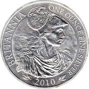 UK 2 Pounds Britannia 2010 KM# 1134 BRITANNIA ONE OUNCE FINE SILVER 2010 coin reverse UK 2 Pounds Britannia 2010 KM# 1134 BRITANNIA ONE OUNCE FINE SILVER 2010 coin reverse