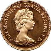 UK 2 Pounds Double Sovereign - Elizabeth II (2nd portrait) 1983 Proof KM# 923 ELIZABETH∙II∙DEI∙GRATIA∙REGINA∙F:D: coin obverse UK 2 Pounds Double Sovereign - Elizabeth II (2nd portrait) 1983 Proof KM# 923 ELIZABETH∙II∙DEI∙GRATIA∙REGINA∙F:D: coin obverse