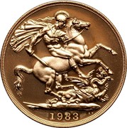 UK 2 Pounds Double Sovereign - Elizabeth II (2nd portrait) 1983 Proof KM# 923 1983 B.P. coin reverse UK 2 Pounds Double Sovereign - Elizabeth II (2nd portrait) 1983 Proof KM# 923 1983 B.P. coin reverse
