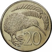 New Zealand 20 Cents Elizabeth II 1981 (l) Proof KM# 36.1 20 JB coin reverse New Zealand 20 Cents Elizabeth II 1981 (l) Proof KM# 36.1 20 JB coin reverse