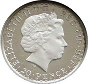 UK 20 Pence Elizabeth II 2005 British Royal Mint Proof KM# 1085 ELIZABETH'II'D'G REG'FID'DEF '20'PENCE' IRB coin obverse UK 20 Pence Elizabeth II 2005 British Royal Mint Proof KM# 1085 ELIZABETH'II'D'G REG'FID'DEF '20'PENCE' IRB coin obverse