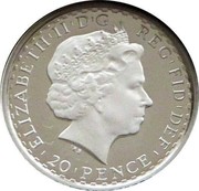 UK 20 Pence Elizabeth II 2007 British Royal Mint Proof KM# 1088 ELIZABETH'II'D'G REG'FID'DEF '20'PENCE' IRB coin obverse