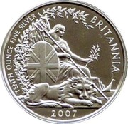 UK 20 Pence Elizabeth II 2007 British Royal Mint Proof KM# 1088 TENTH OUNCE FINE SILVER BRITANNIA 2007 coin reverse